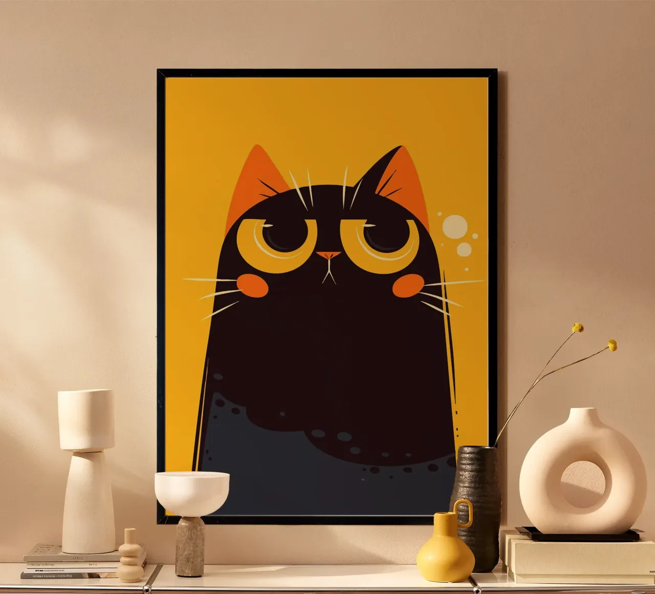 Funny Black Cat with Yellow Background Pop Art hahnemühle by Matthew P Link