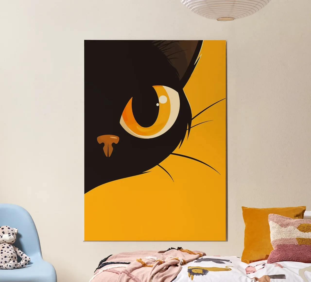 Black Cat Eye on Yellow Background Cute Minimalist Art Illus poster by Matthew P Link