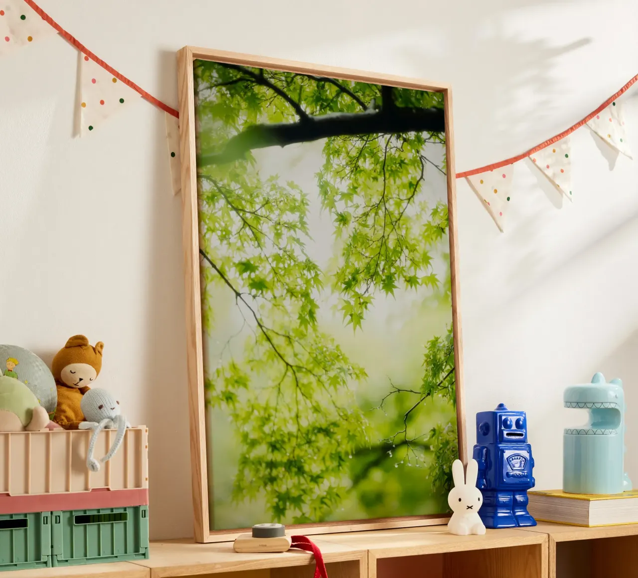 groene bladeren takken canvas met Baklijst van Earthly Visions