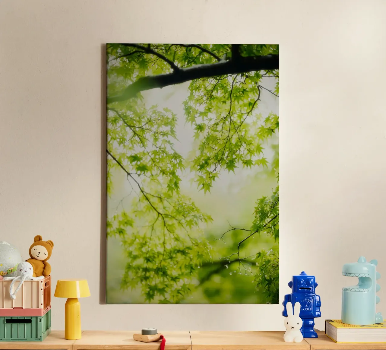 groene bladeren takken canvas met Baklijst van Earthly Visions