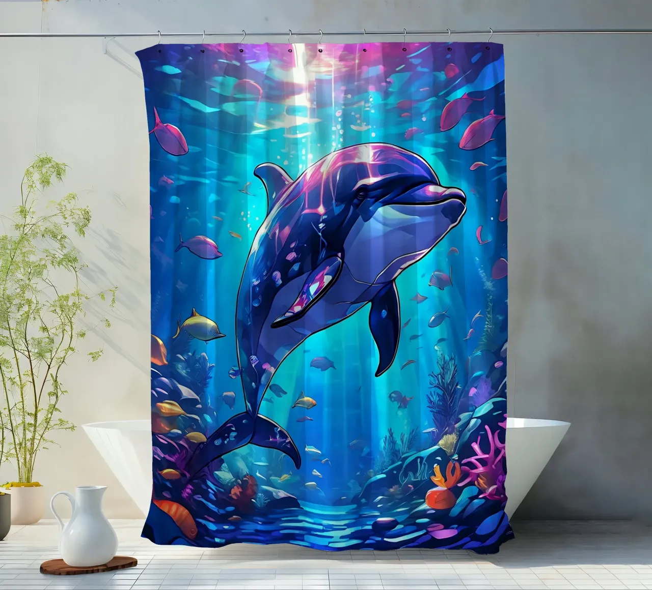 Delphin_Stil_J_1 Duschvorhang von Tierisch bunt by LK