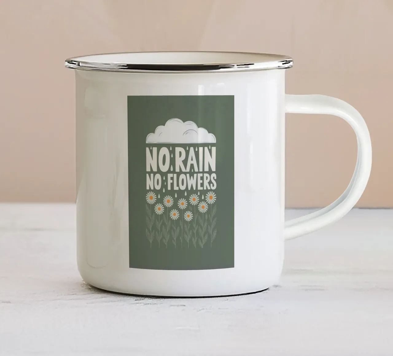 NO RAIN NO  FLOWERS tazza in smalto da Klitzeklein