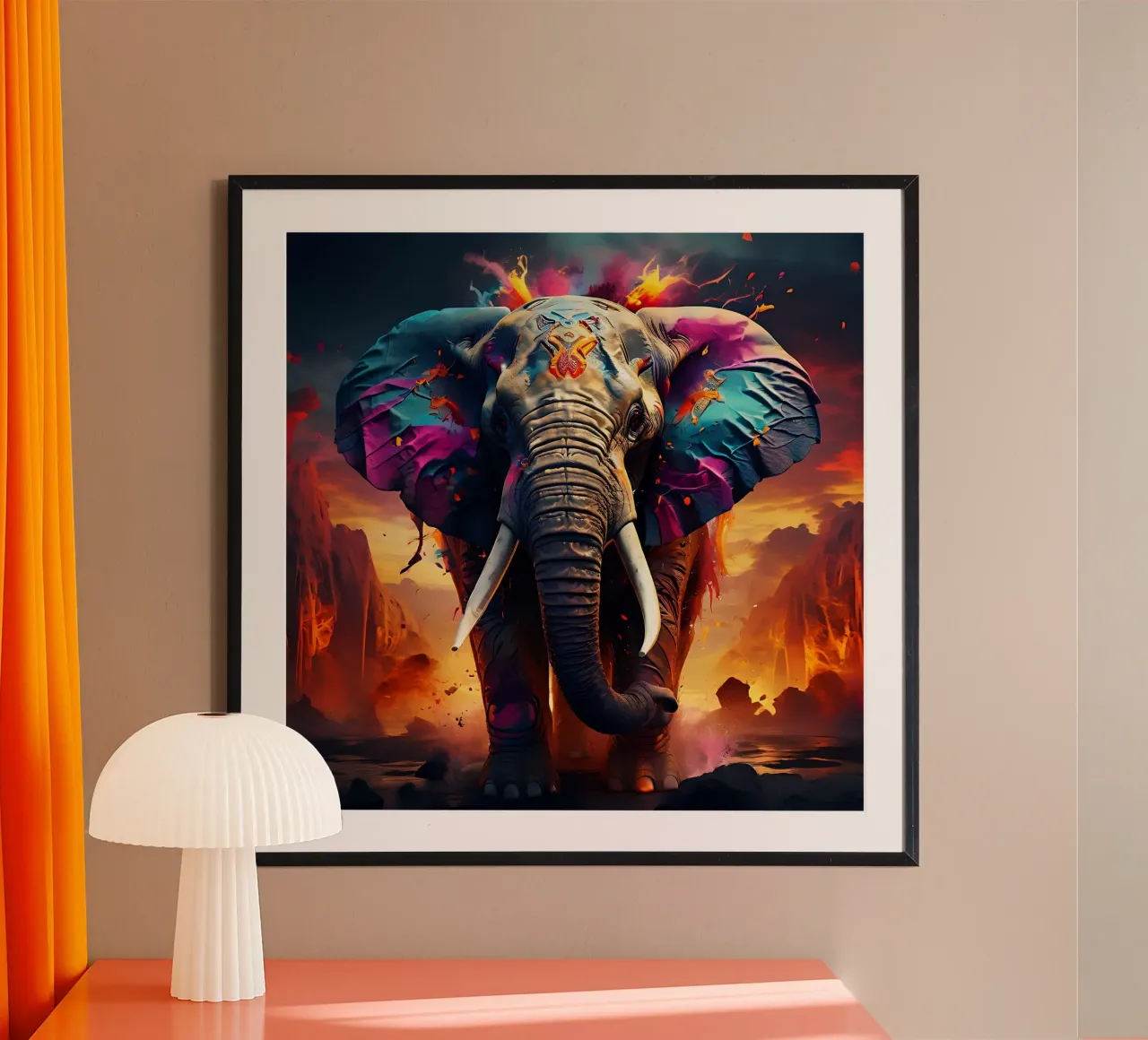 Stile_elefante_J_1 poster con telaio in alluminio da Tierisch bunt by LK