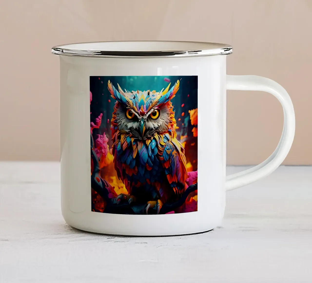 Gufo_stile_J_1 tazza in smalto da Tierisch bunt by LK