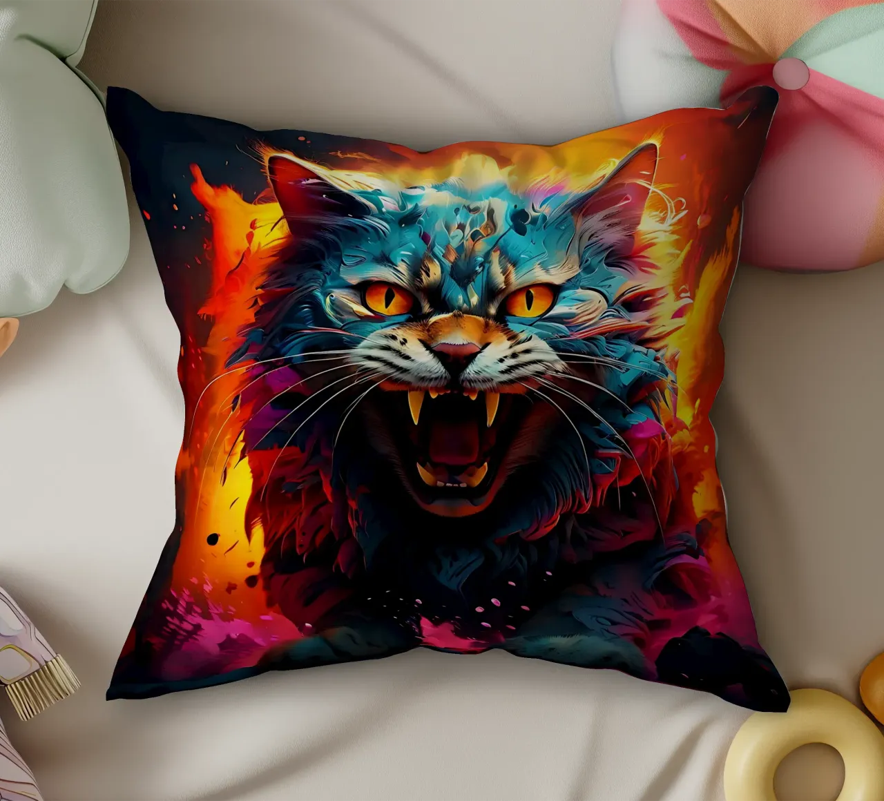 Stile_gatto_J_1 cuscino da Tierisch bunt by LK