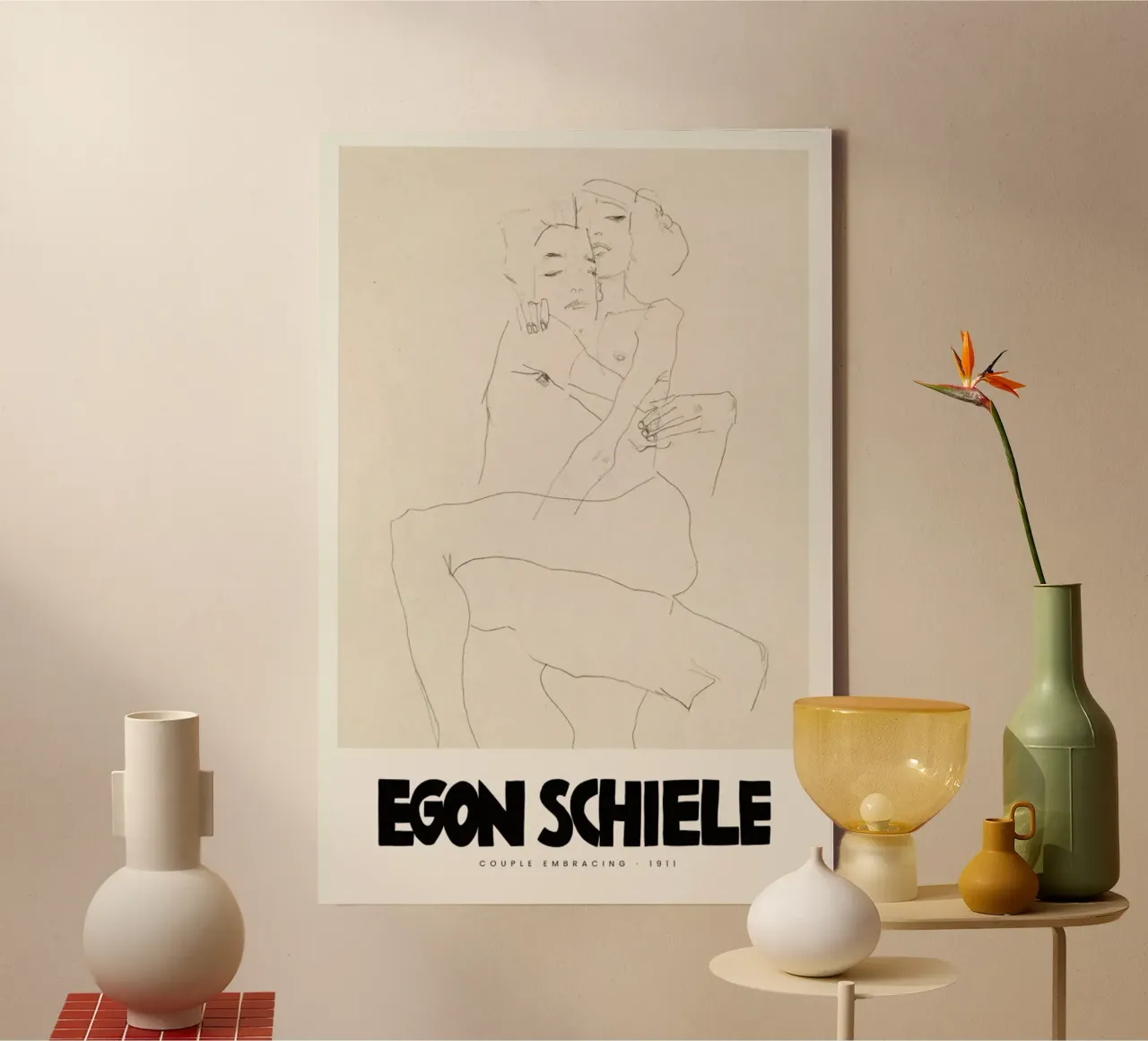 Schiele - Couple Embracing II tela con Cornice a cassetta da Vintage by JUNIQE