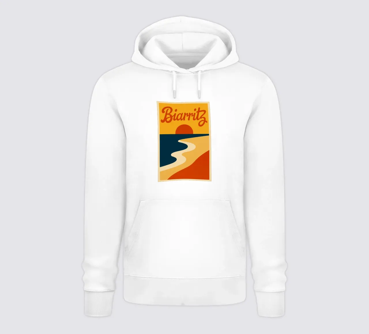 Biarritz. Un tramonto perfettamente curvo. felpa con cappuccio da JETLAG | affiches voyage