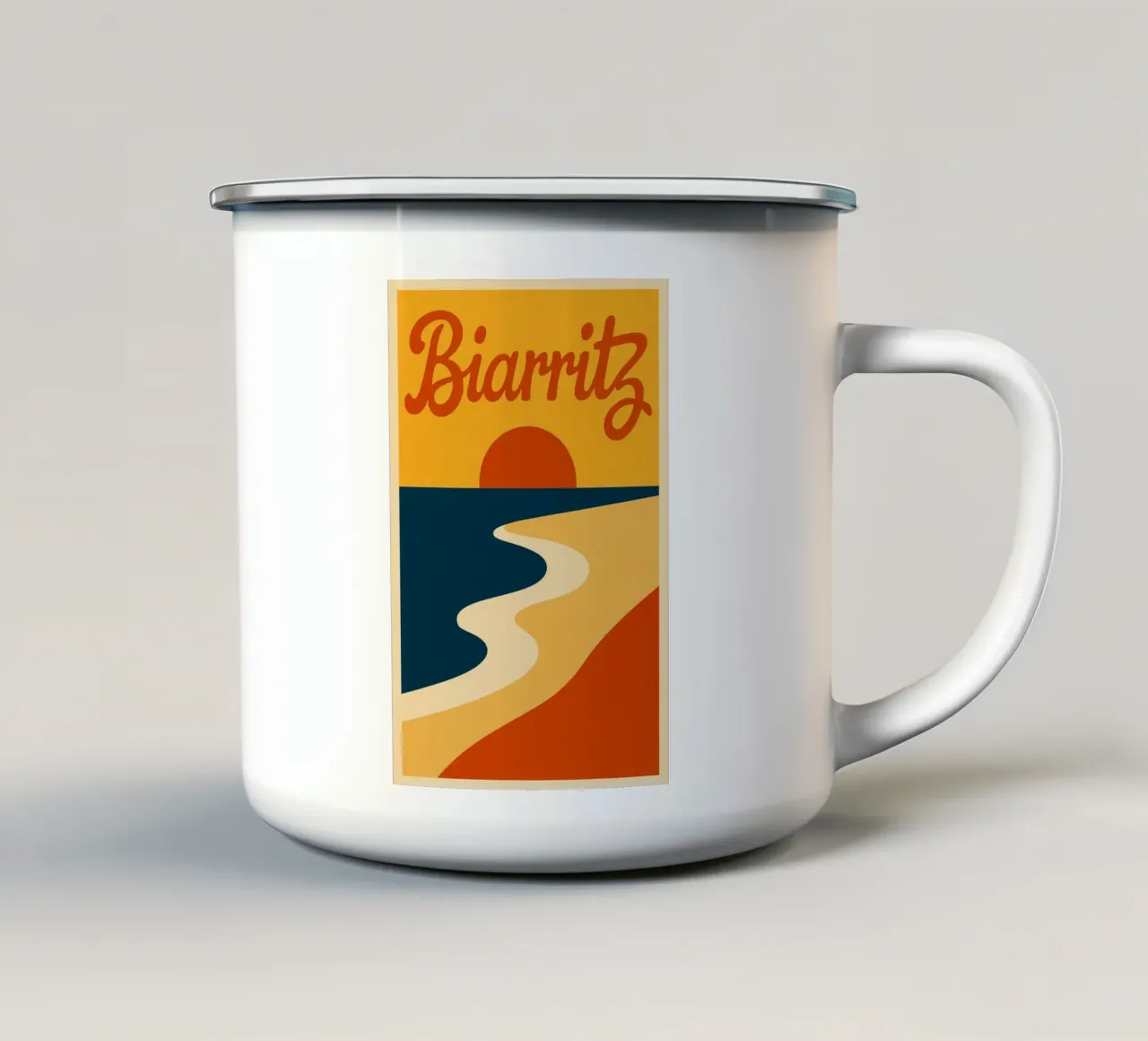 Biarritz. Un tramonto perfettamente curvo. tazza in smalto da JETLAG | affiches voyage