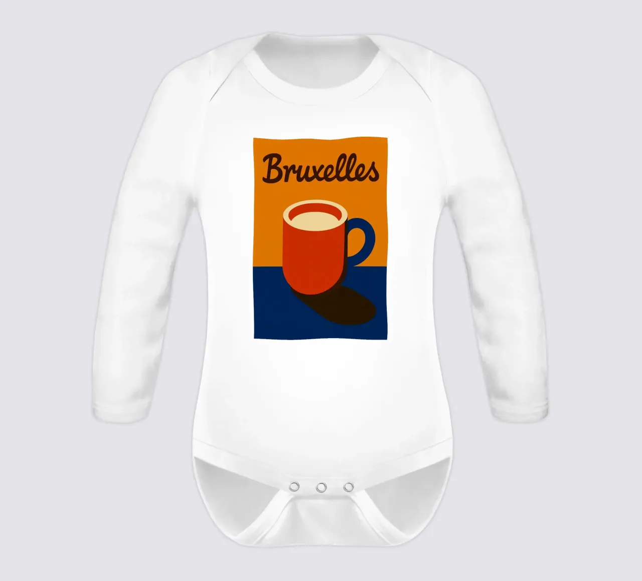 Brussel. Warme koffie en Belgisch design. babyrompertje lange mouwen van JETLAG | affiches voyage