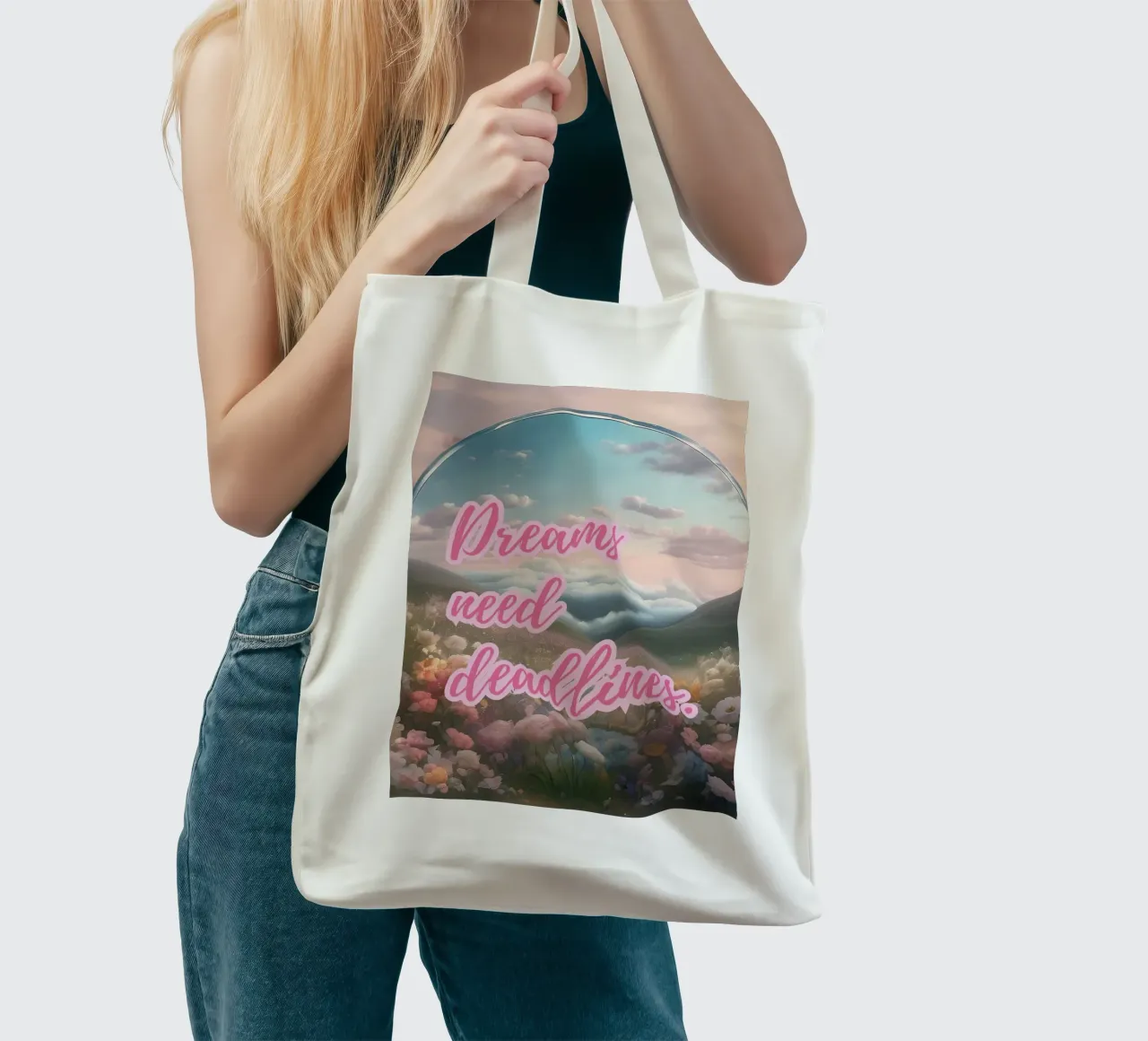 DREAMS NEED DEADLINES borsa in juta da Einfach Uebel
