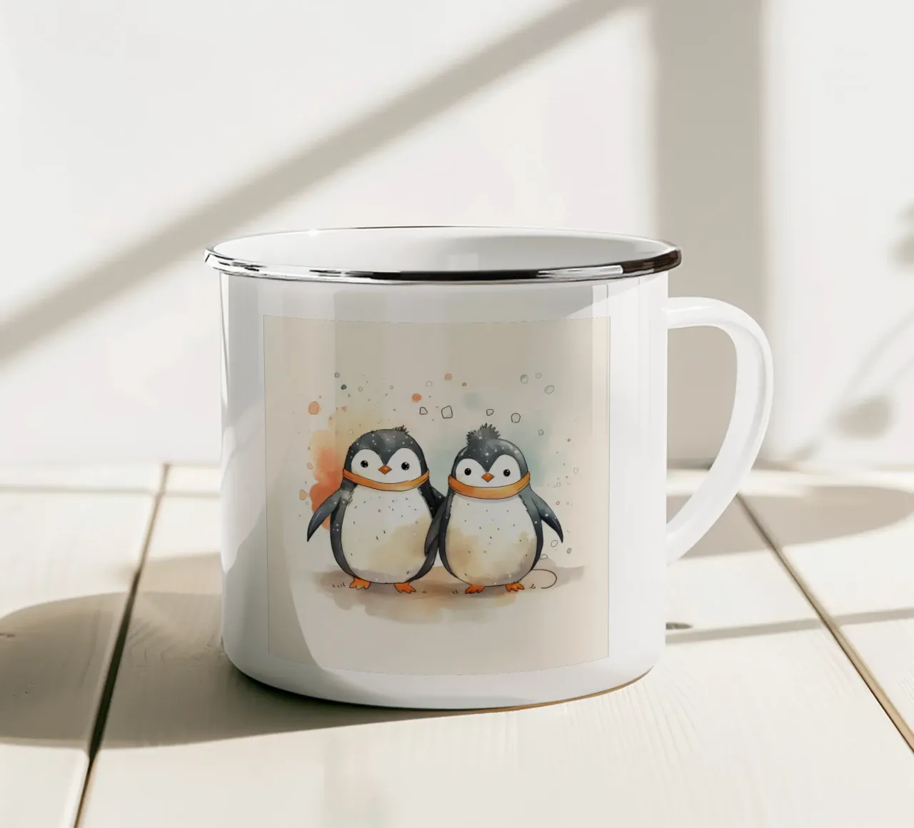 Duo di pinguini retrò tazza in smalto da Funny Animals