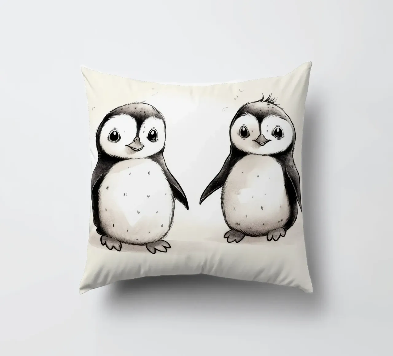 Retro Penguin Duo decorative cushion by Funny Animals