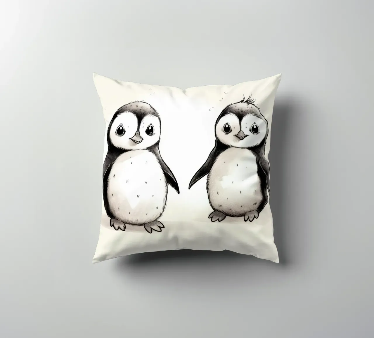 Retro Penguin Duo decorative cushion by Funny Animals