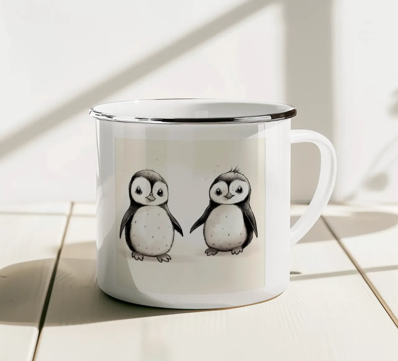Duo di pinguini retrò tazza in smalto da Funny Animals