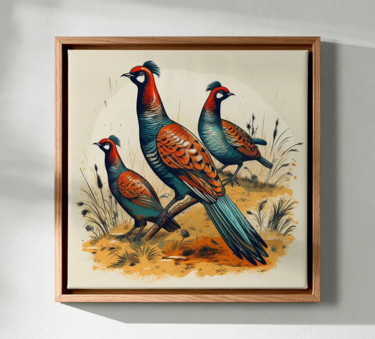 Retro-Fasanerie Leinwand mit Schattenfugenrahmen von Funny Animals
