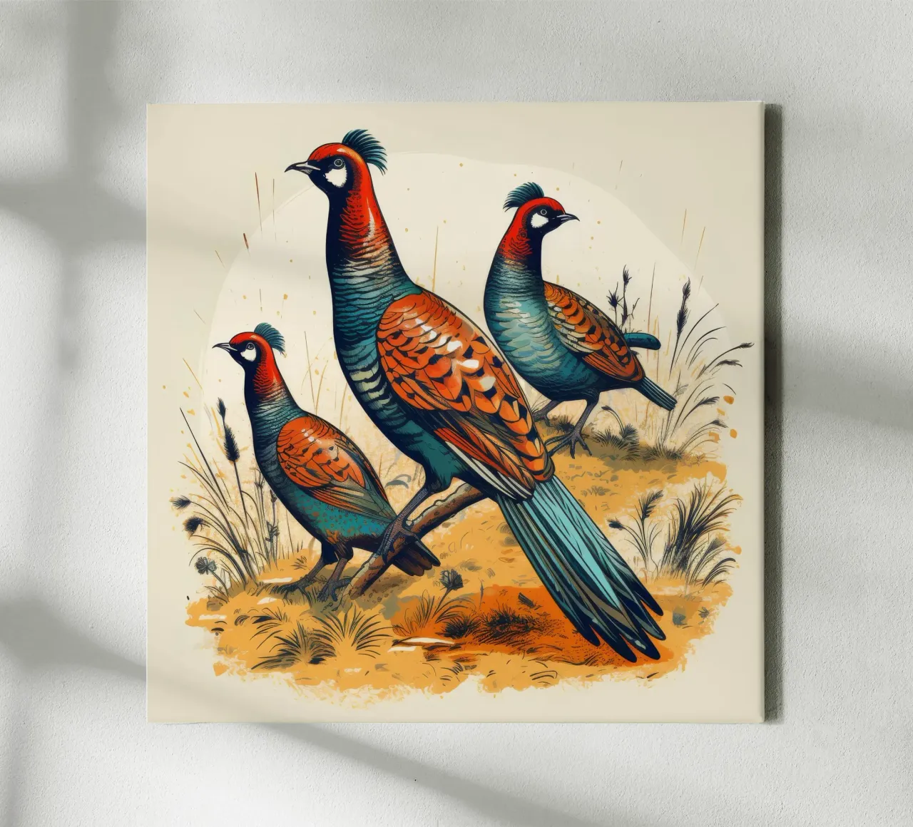 Retro-Fasanerie Leinwand mit Schattenfugenrahmen von Funny Animals