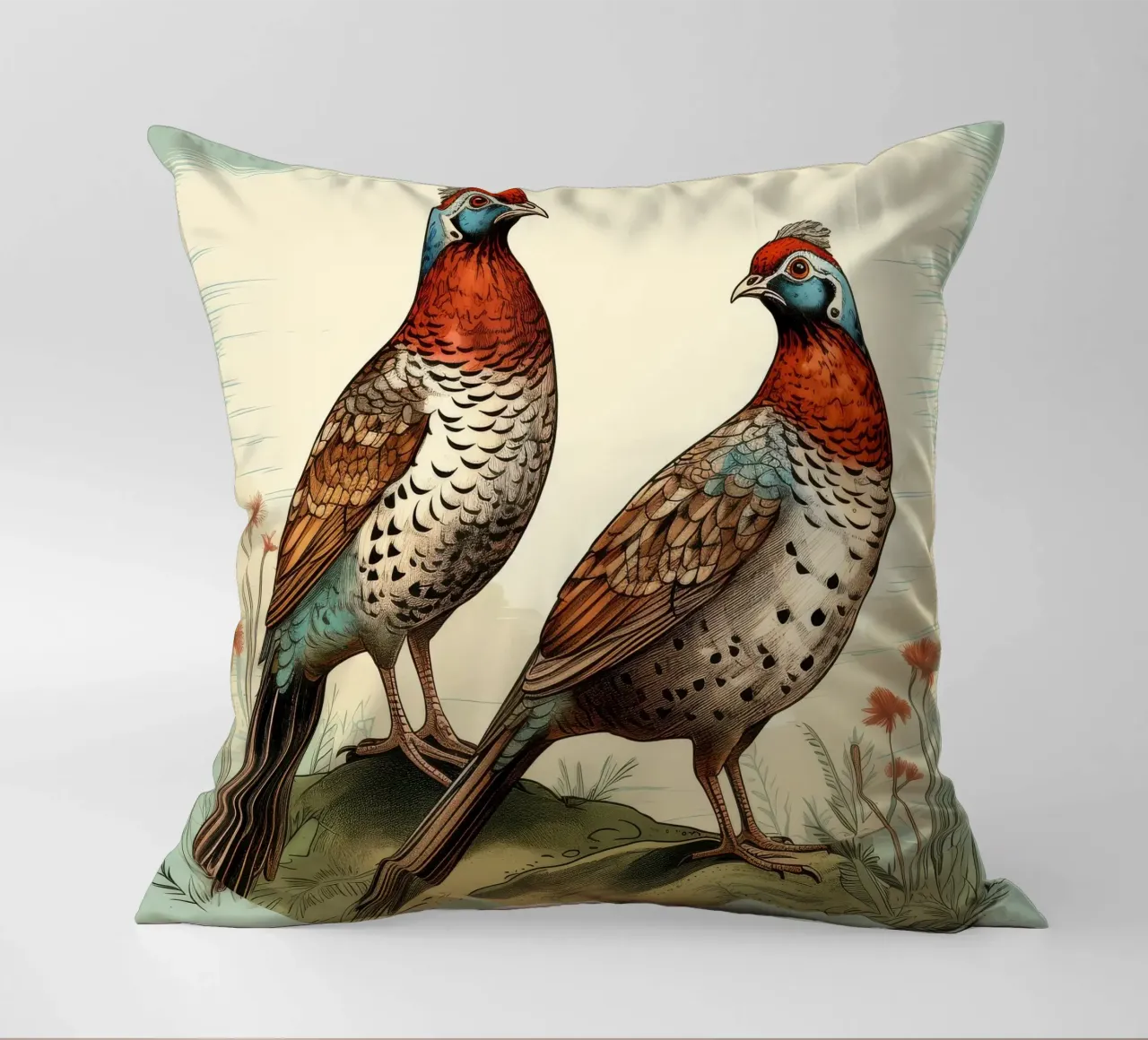 Duo di fagiani retrò cuscino da Funny Animals