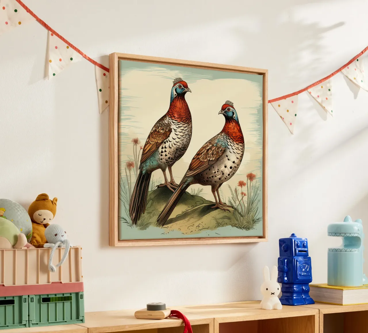 Retro Pheasant Duo canvas by Funny Animals