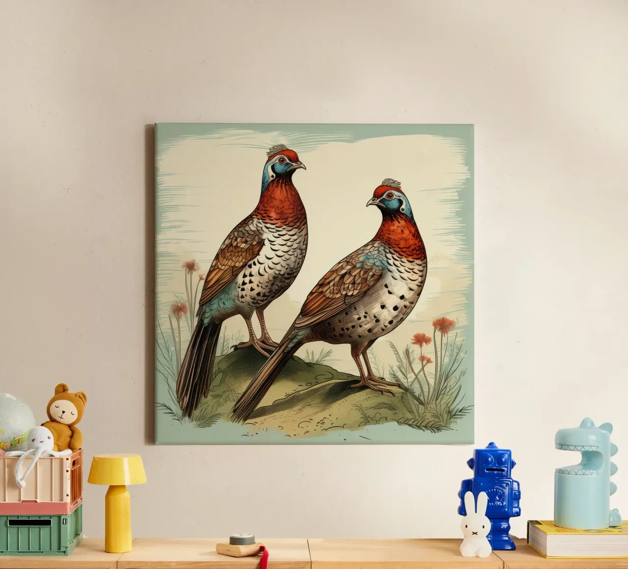 Retro Pheasant Duo canvas by Funny Animals