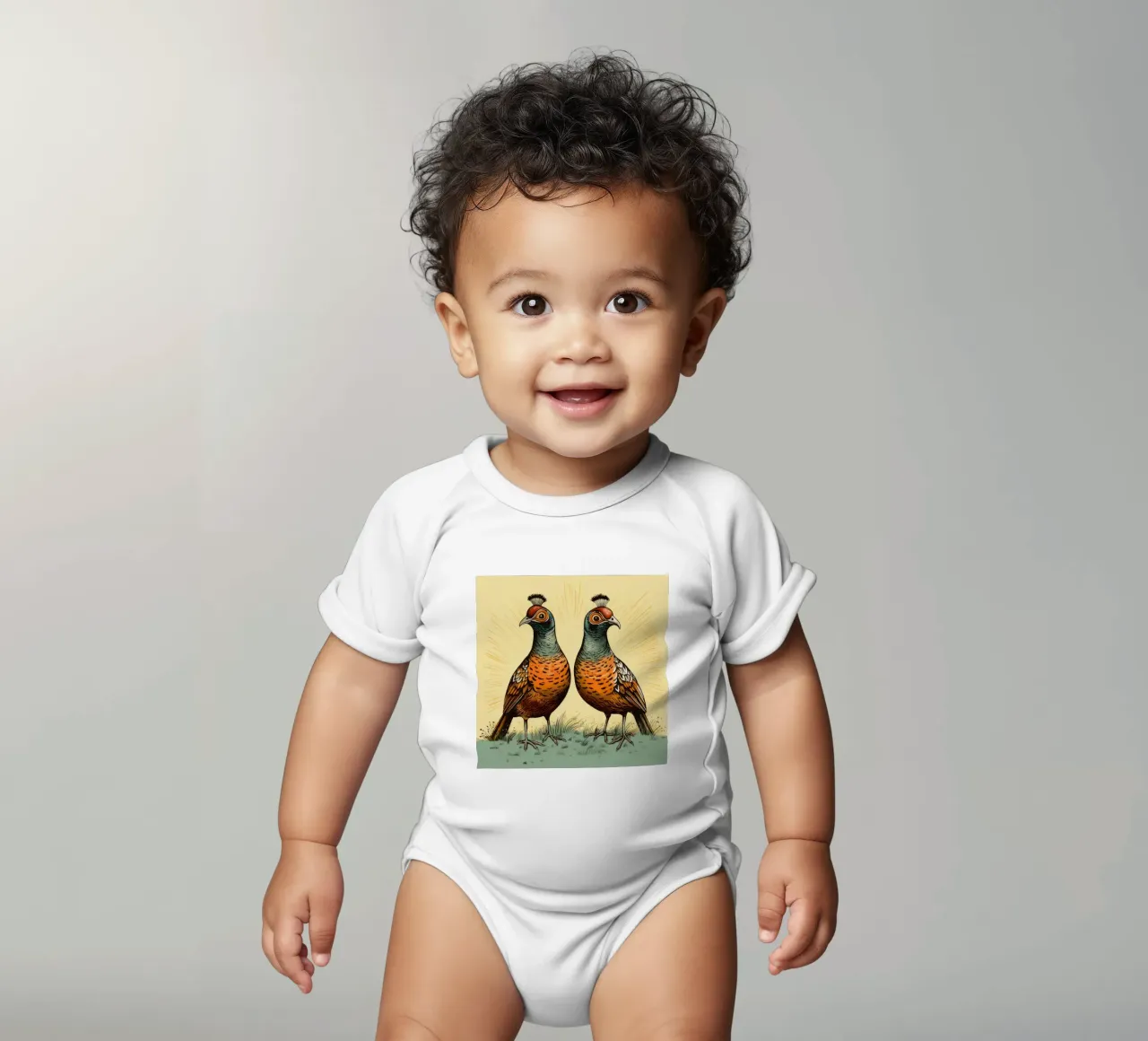 Retro-Fasan Duo Kurzarm Babybody von Funny Animals