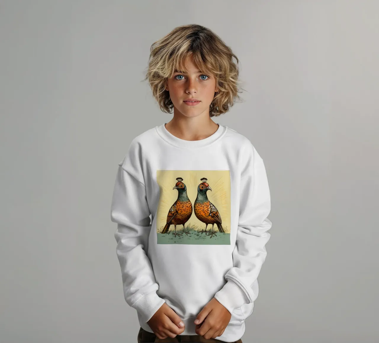 Retro Pheasant Duo kids sweatshirt by Funny Animals
