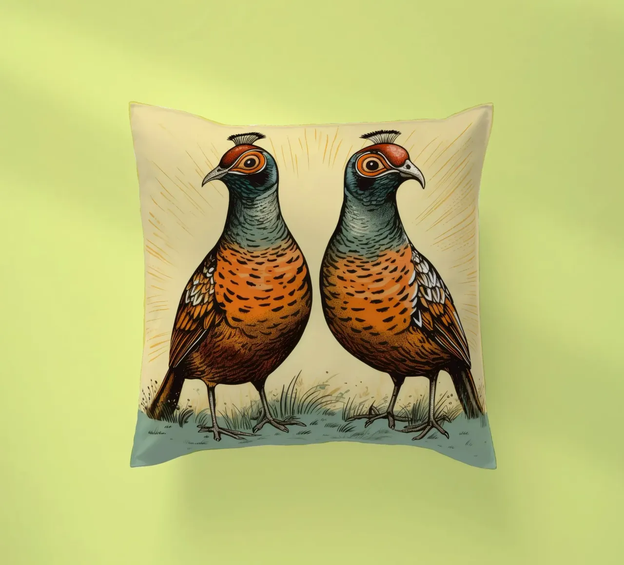 Retro Pheasant Duo decorative cushion by Funny Animals