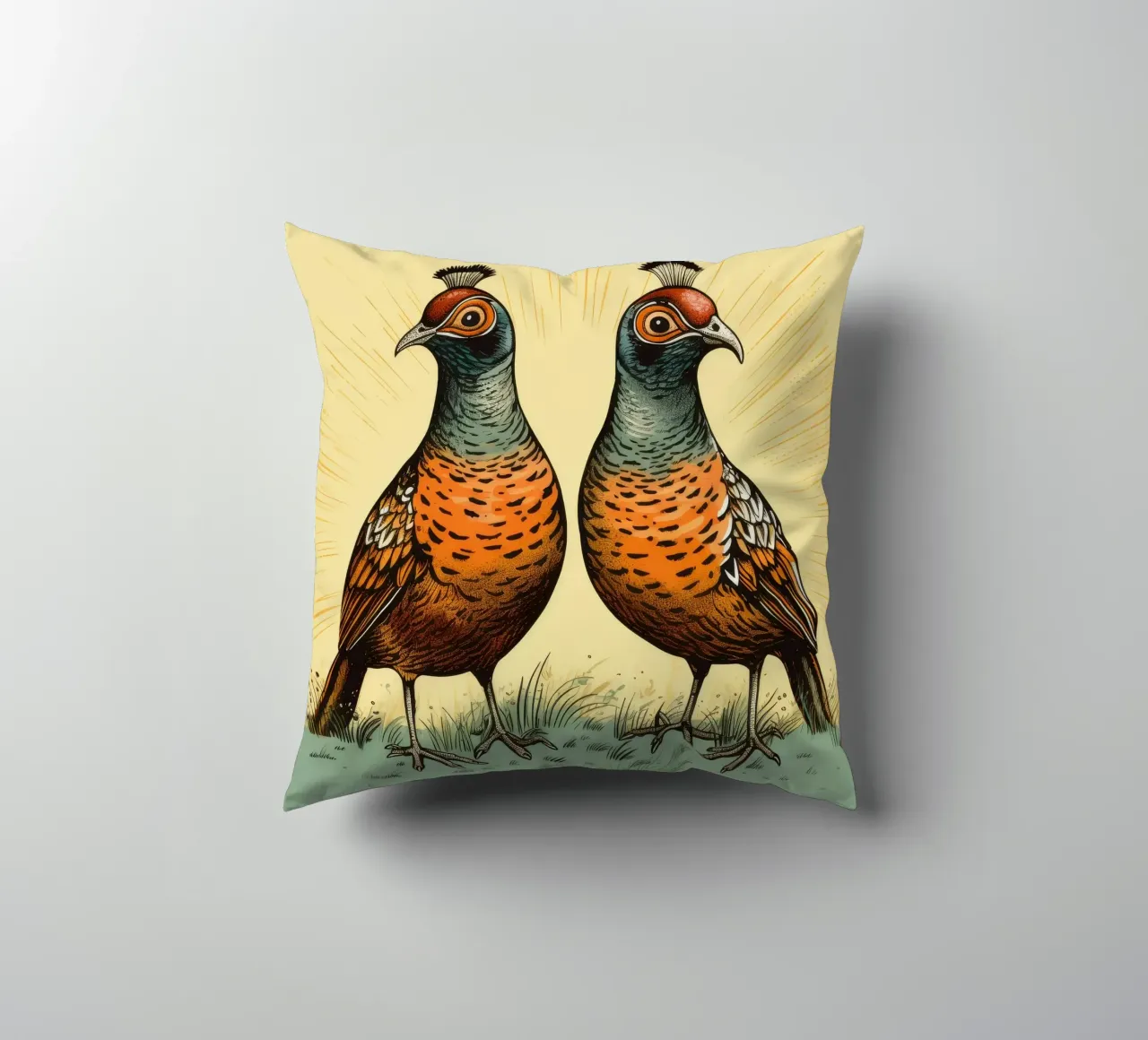 Retro Pheasant Duo decorative cushion by Funny Animals