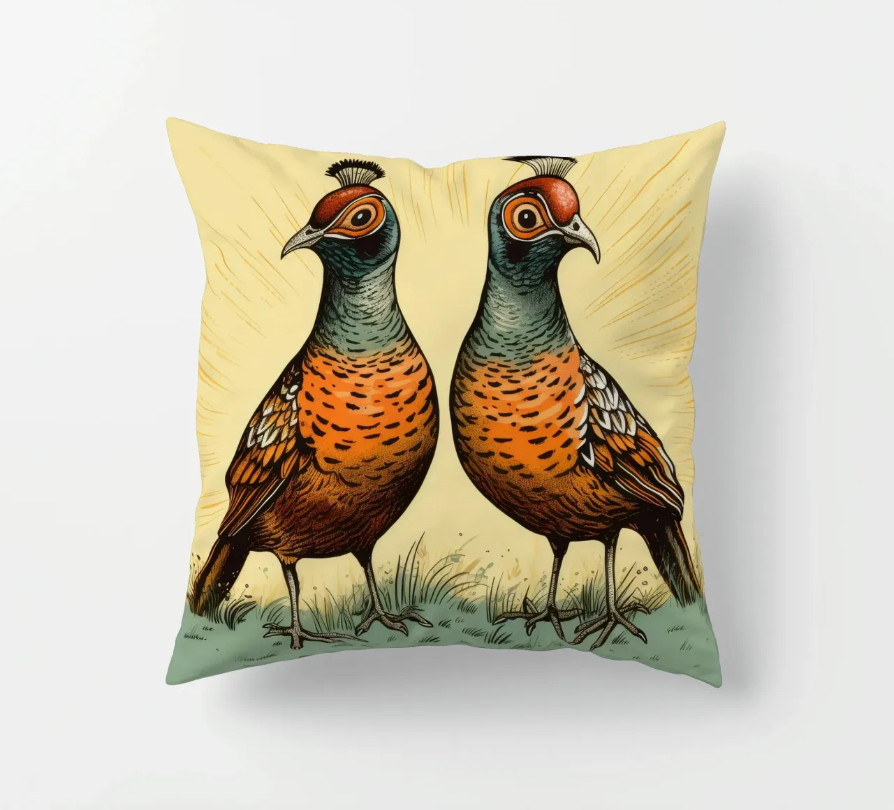 Retro Pheasant Duo decorative cushion by Funny Animals