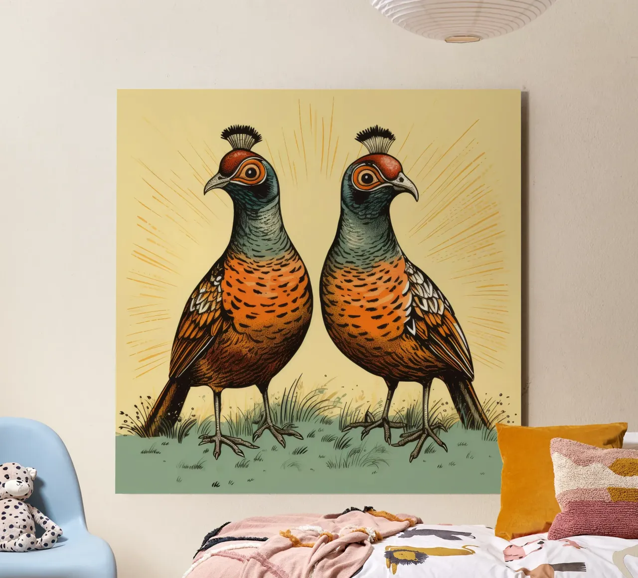 Duo di fagiani retrò alluminio dibond da Funny Animals