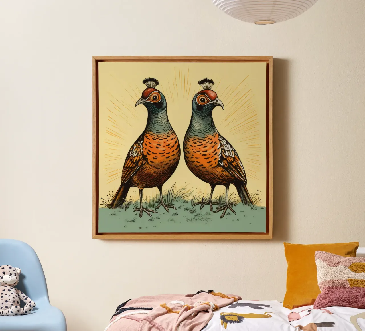 Retro Pheasant Duo canvas by Funny Animals