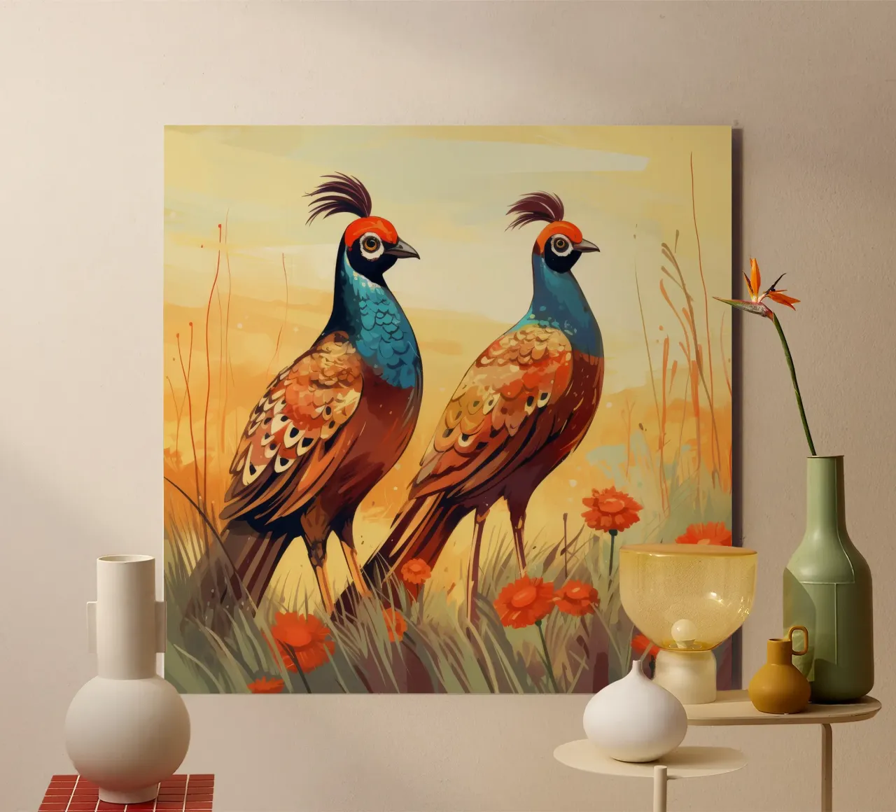 Duo de faisans rétro alu dibond de Funny Animals