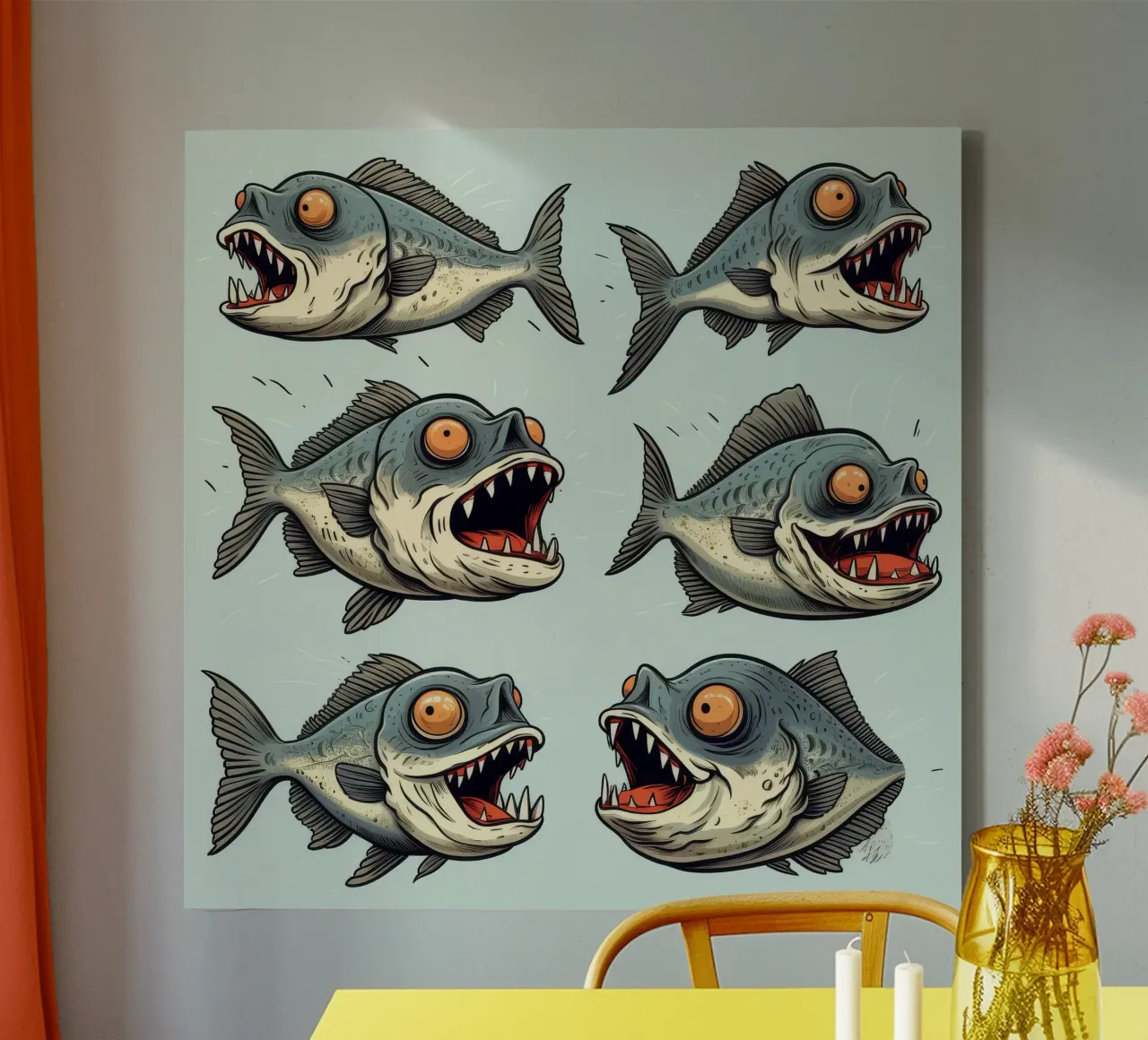 Retro Piranha Gang canvas by Funny Animals