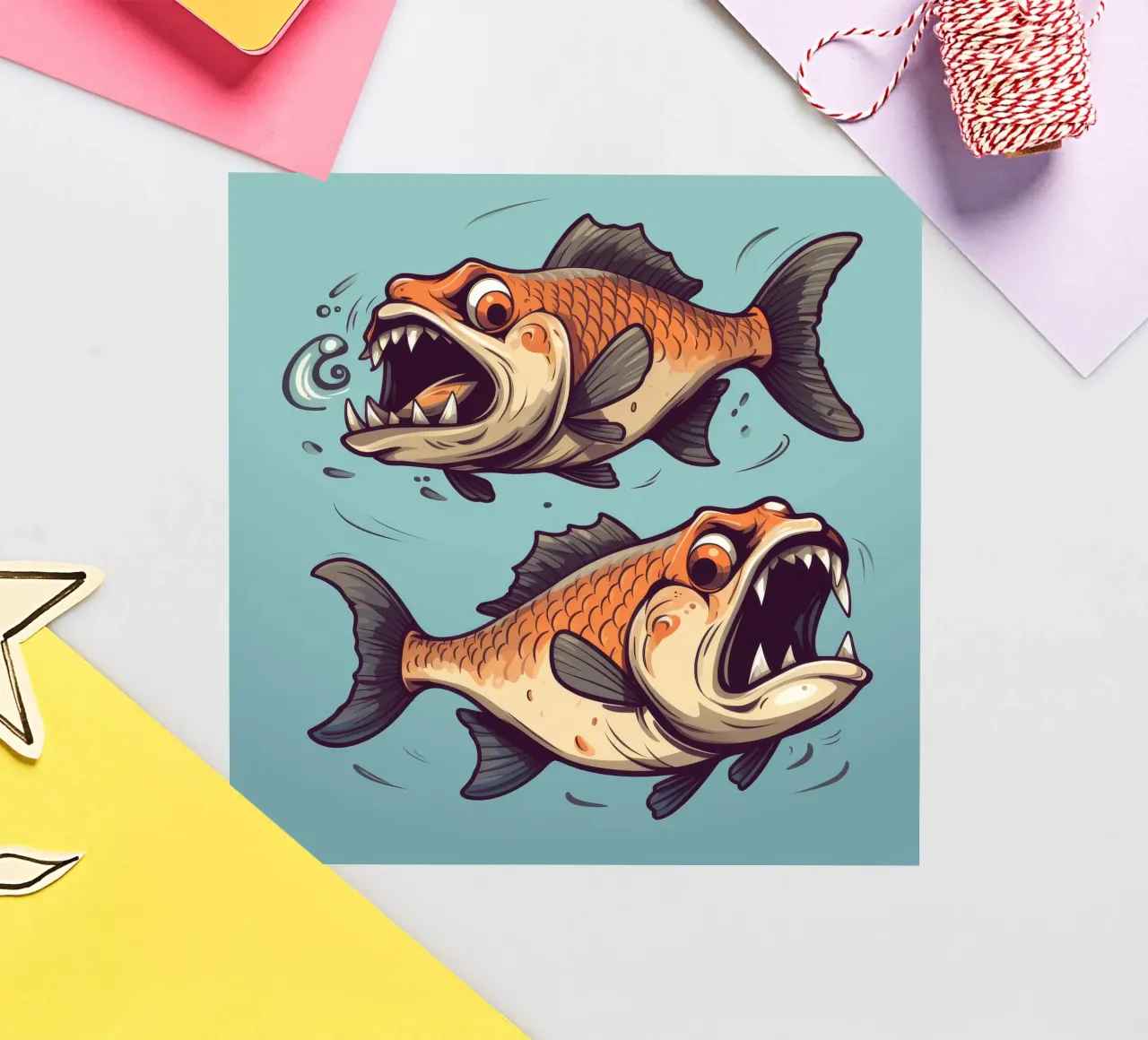 Retro Piranha Duo sticker by Funny Animals