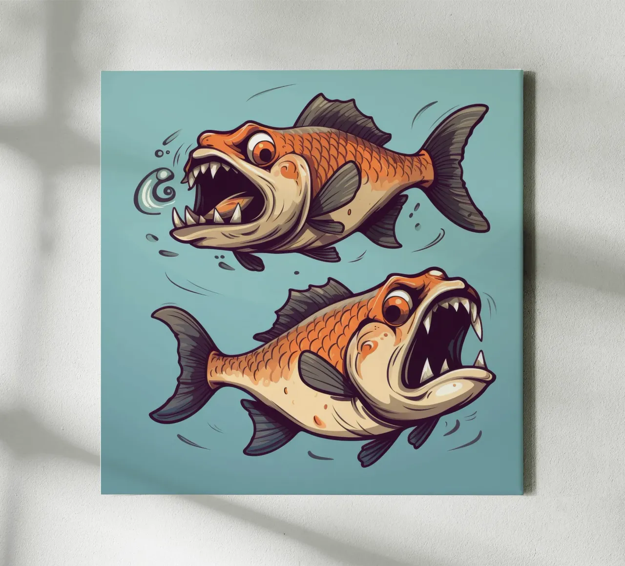 Retro Piranha Duo canvas by Funny Animals