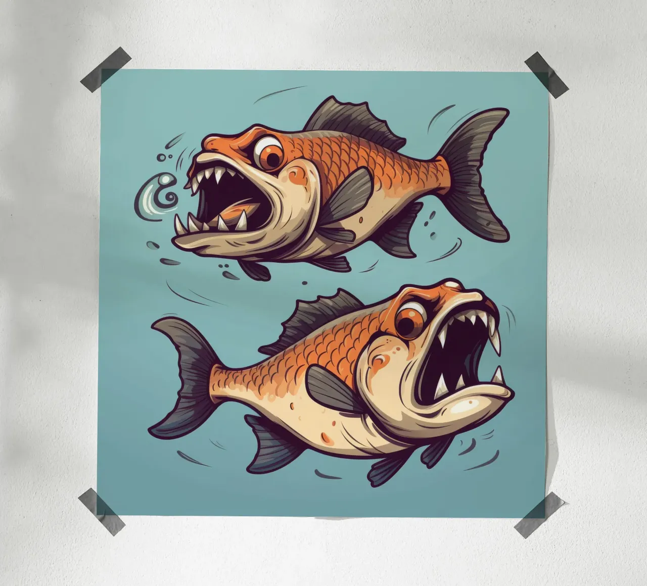 Retro Piranha Duo Hahnemühle von Funny Animals