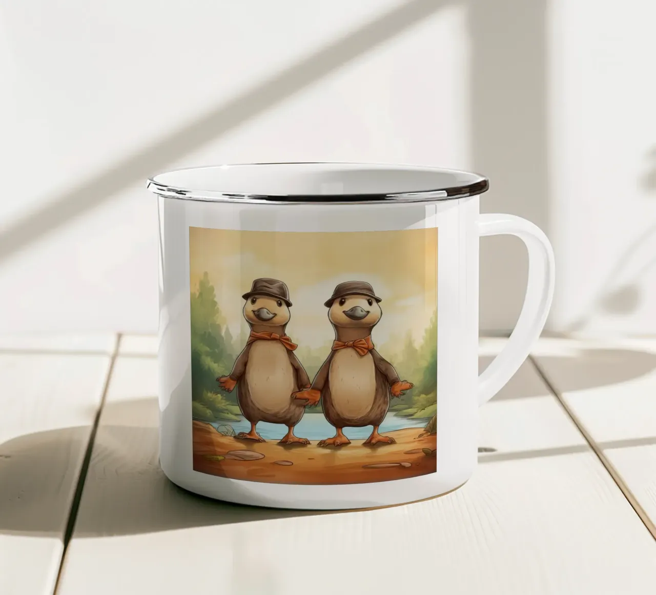 Duo di ornitorinchi retrò tazza in smalto da Funny Animals