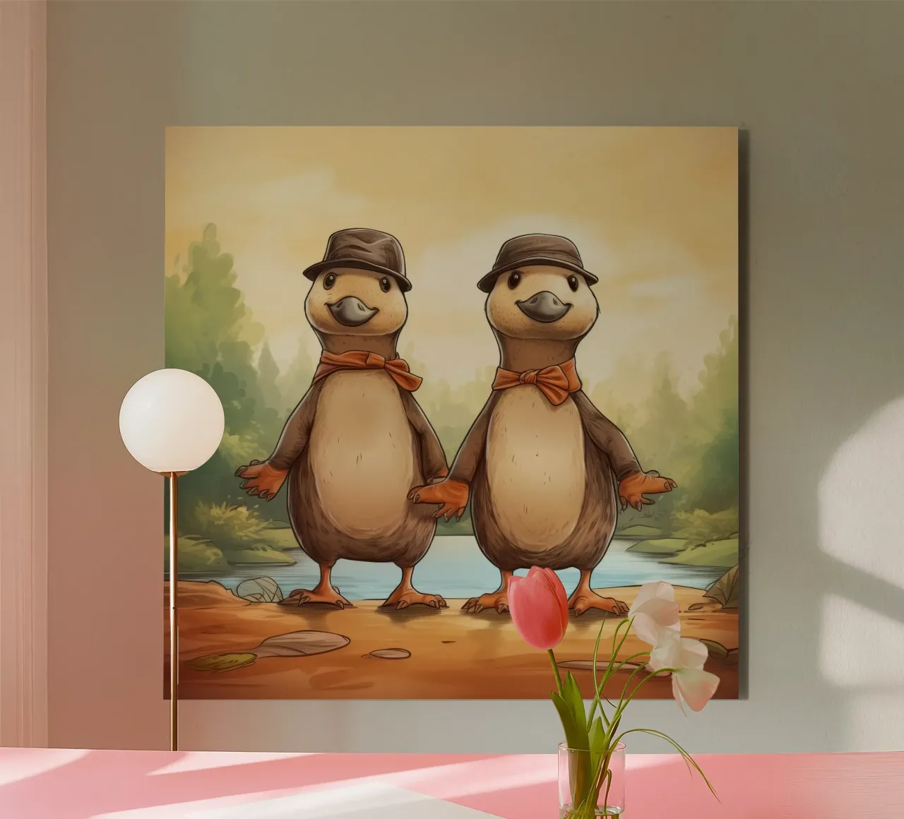 Retro vogelbekdier Duo aluminium-dibond van Funny Animals