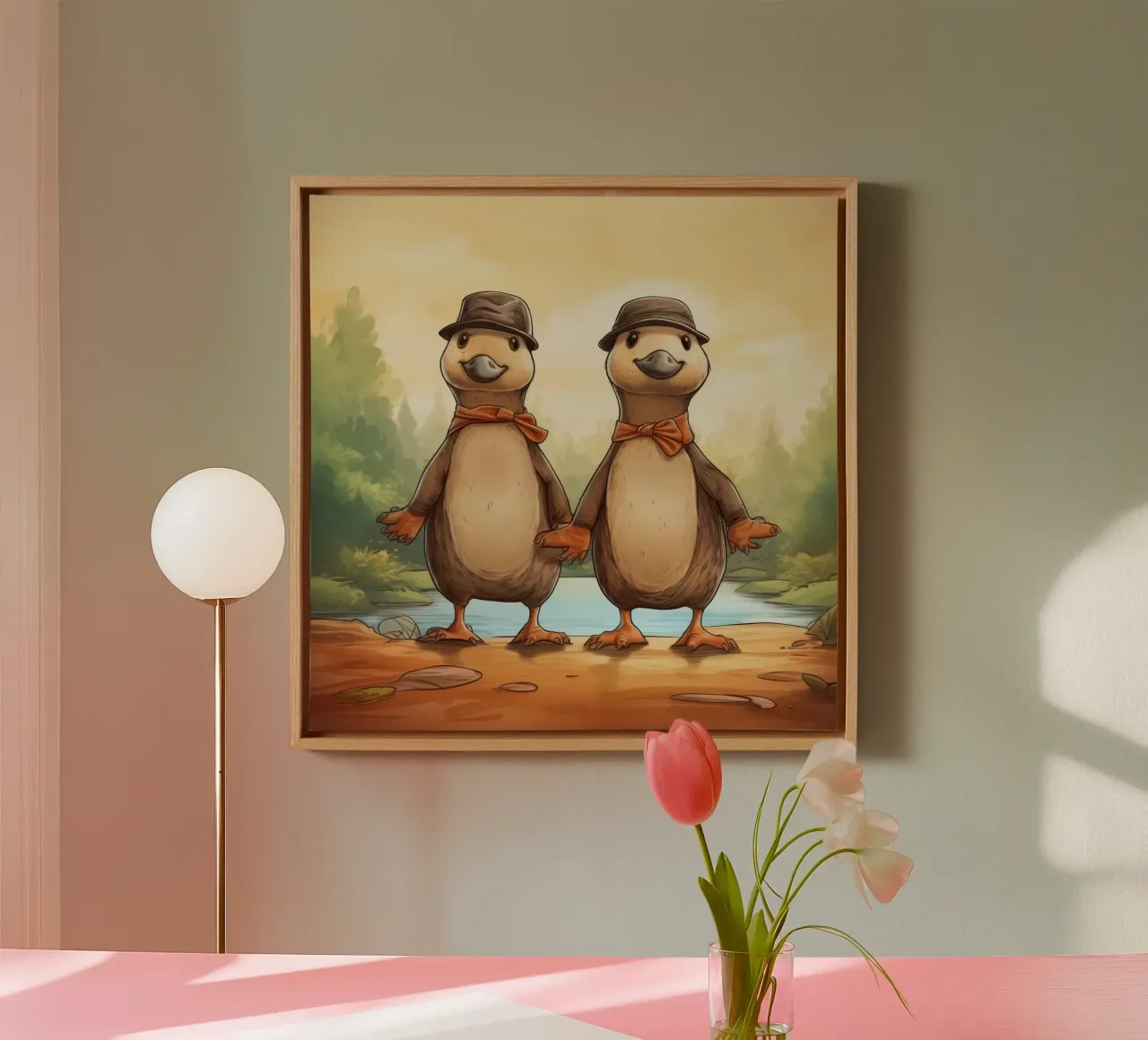 Retro Platypus Duo canvas with Floater frame by Funny Animals