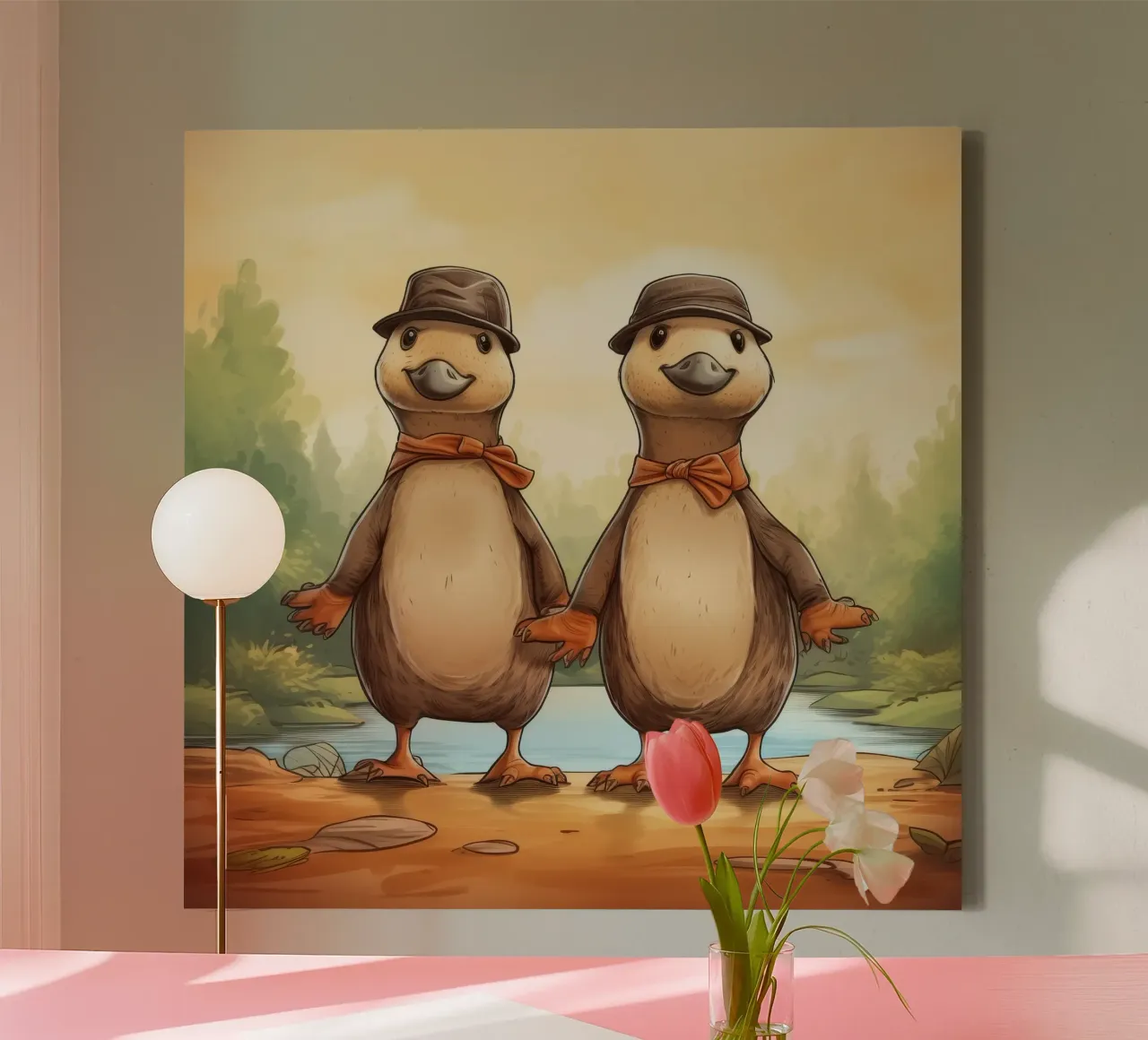Retro Platypus Duo canvas with Floater frame by Funny Animals