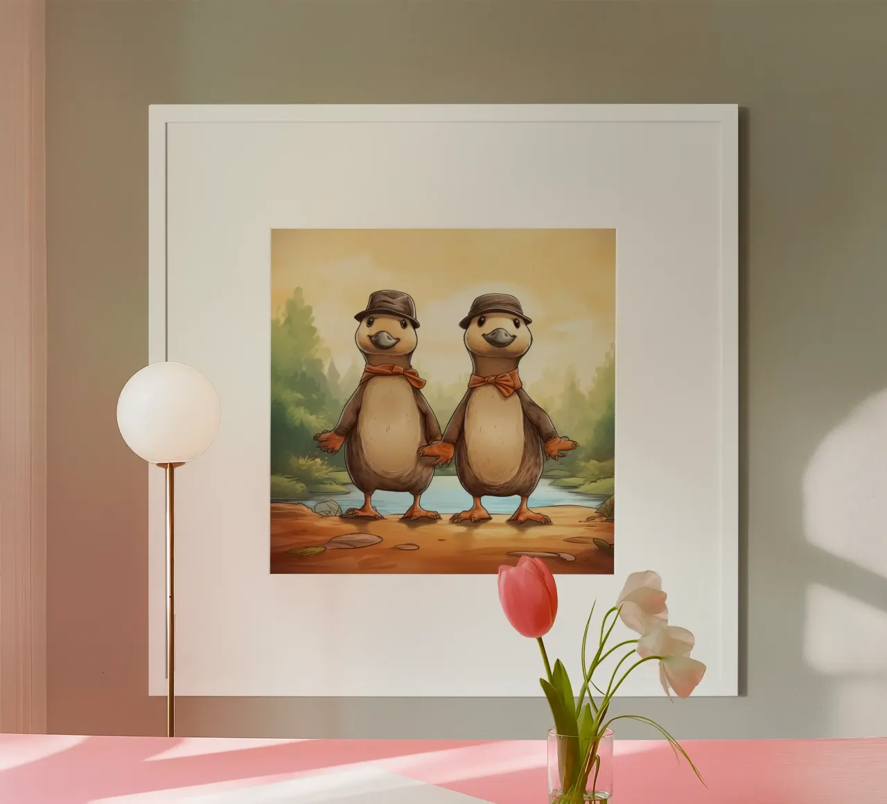 Duo di ornitorinchi retrò poster con telaio in alluminio da Funny Animals
