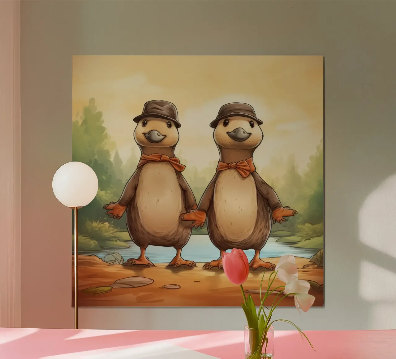Duo di ornitorinchi retrò poster con telaio in alluminio da Funny Animals