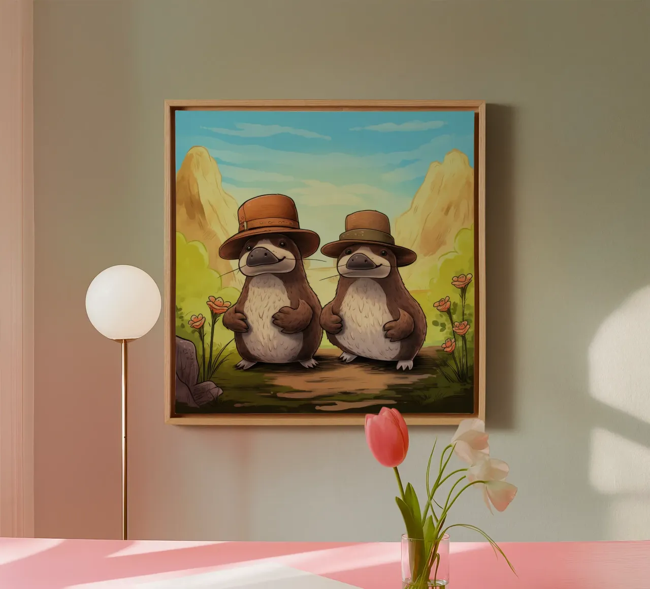 Retro Platypus Duo canvas with Floater frame by Funny Animals