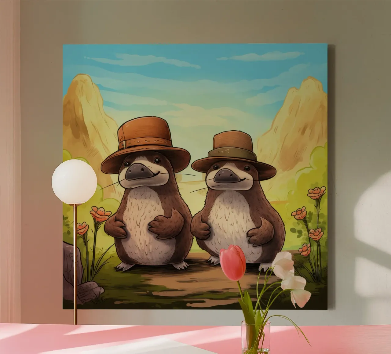 Retro Platypus Duo canvas with Floater frame by Funny Animals