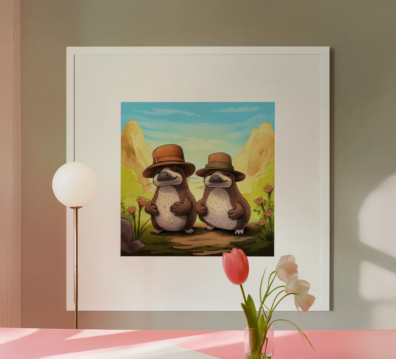 Duo di ornitorinchi retrò poster con telaio in alluminio da Funny Animals