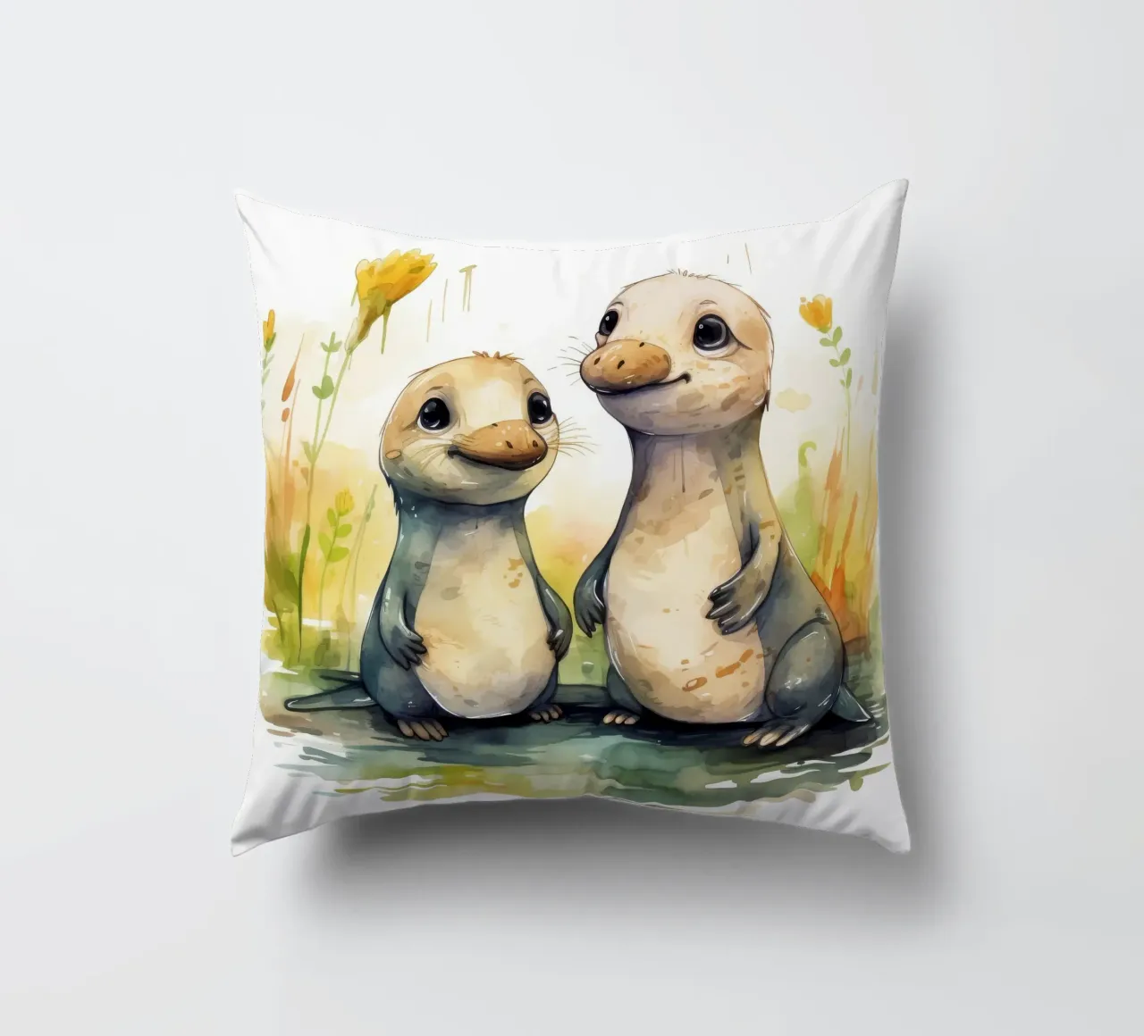 Retro Platypus Duo decorative cushion by Funny Animals