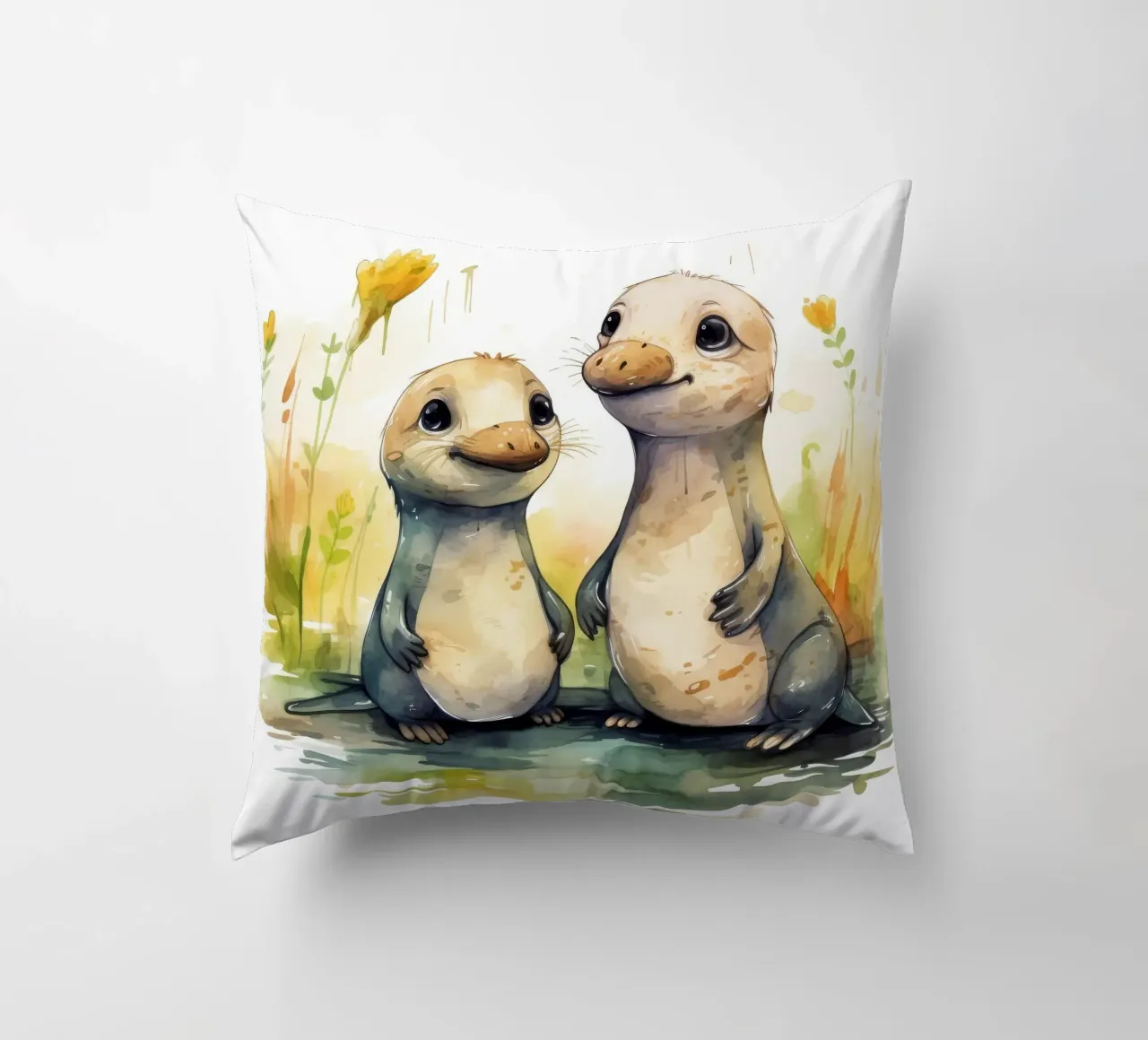 Retro Platypus Duo decorative cushion by Funny Animals