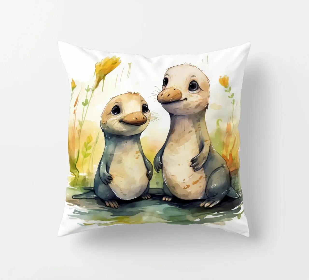 Retro Platypus Duo decorative cushion by Funny Animals