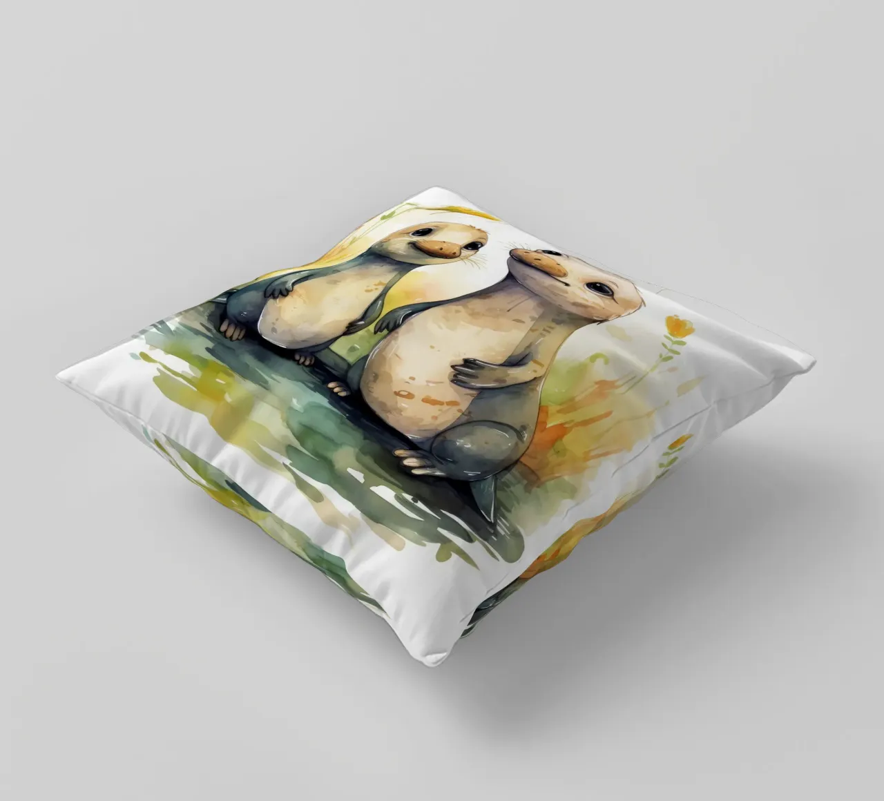 Retro Platypus Duo decorative cushion by Funny Animals