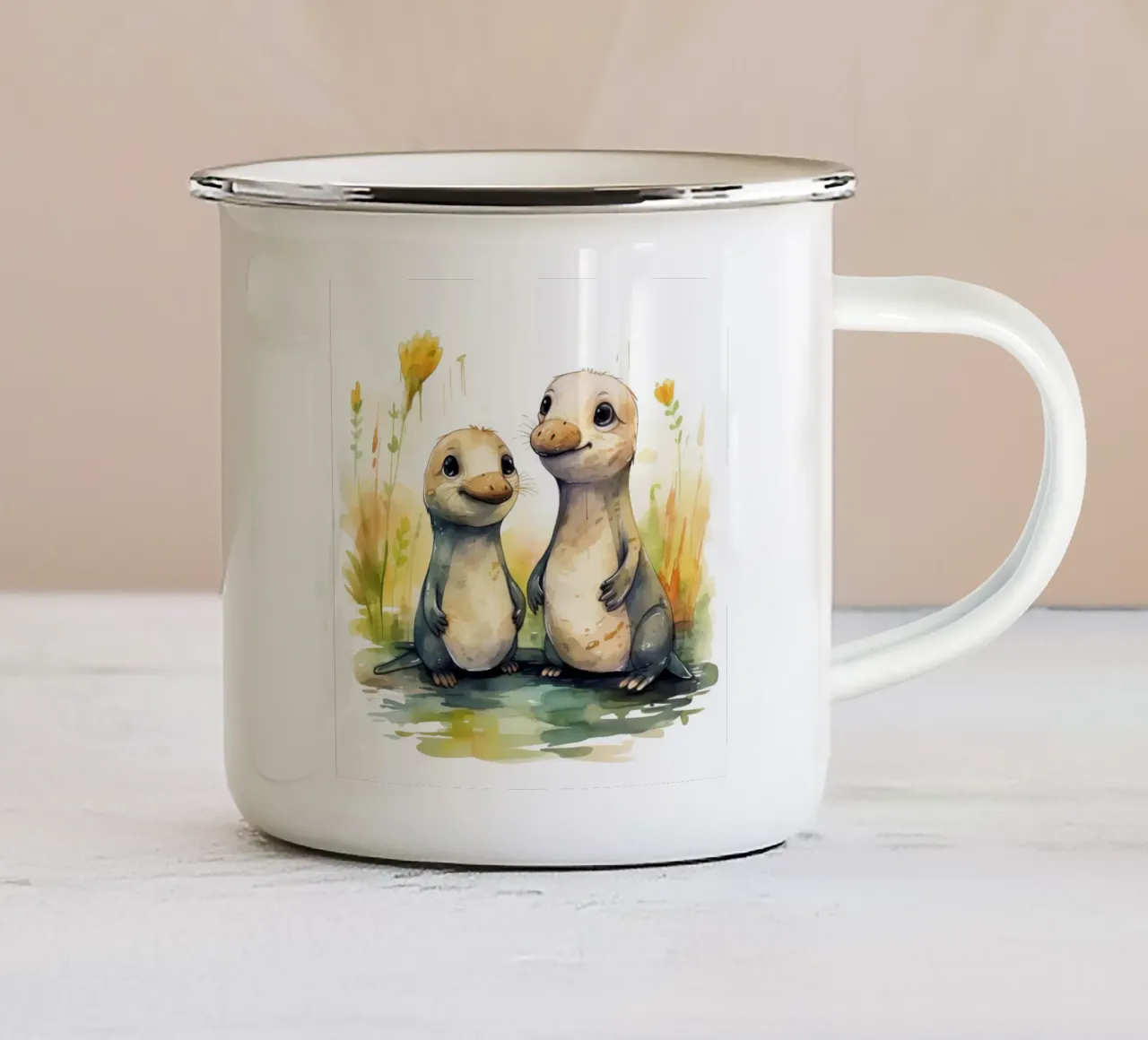 Duo di ornitorinchi retrò tazza in smalto da Funny Animals