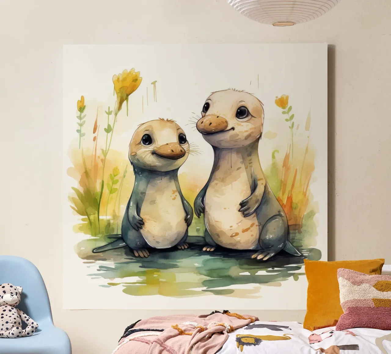 Retro Platypus Duo canvas with Floater frame by Funny Animals